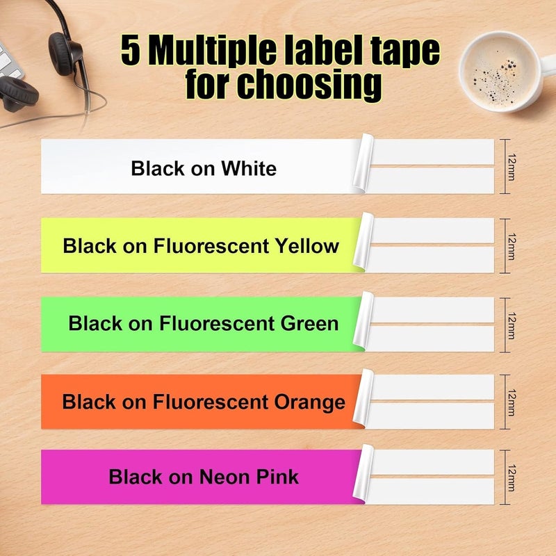 PROFICETIK 5 Pack Compatible with Dymo Letratag Refills Replacement for Dymo Label Maker Refills 12mm x 4m(1/2" x 13') Colored Plastic Label Tape for Letra Tag LT 100H 100T QX50 Handheld Label Maker Tape Refill - Image 5